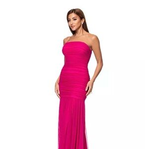 Xscape Hot Pink Strapless Maxi Dress